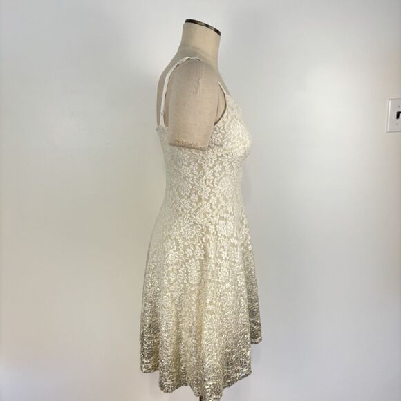 Free People Lace Gold Metallic Foil Ombre Dress Ivory Womens Medium - Picture 8 of 10